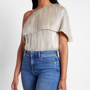 NWT Express x Rachel Zoe Metallic Gold Draped One Shoulder Thong Bodysuit Sz XL